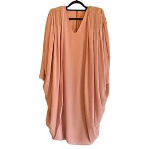 Light pink Avent garde, vintage, long sleeve dress with sequin shoulder detail